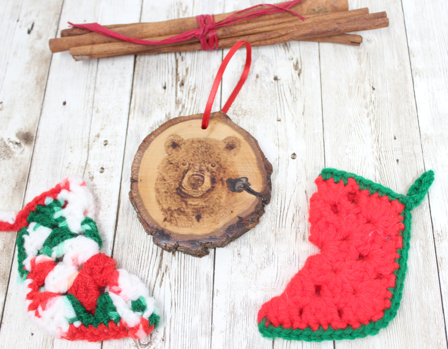 Hand Wood Burned Rustic Ornament Bear