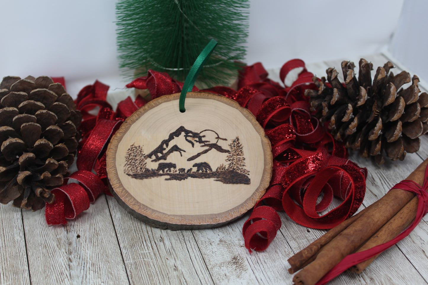 Hand Wood Burned Rustic Ornament Bear Silhouette