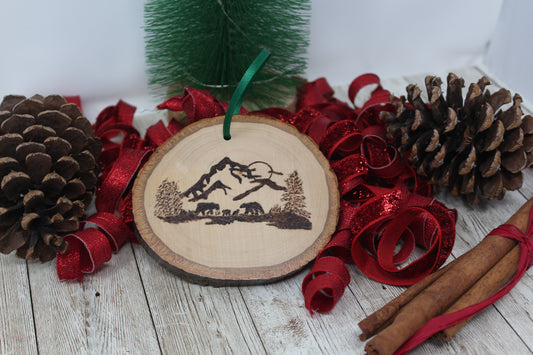 Hand Wood Burned Rustic Ornament Bear Silhouette