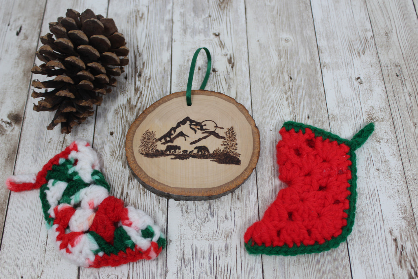 Hand Wood Burned Rustic Ornament Bear Silhouette