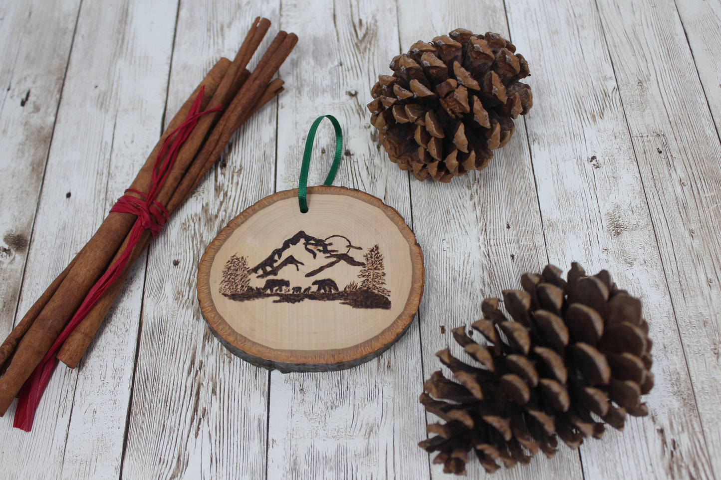 Hand Wood Burned Rustic Ornament Bear Silhouette