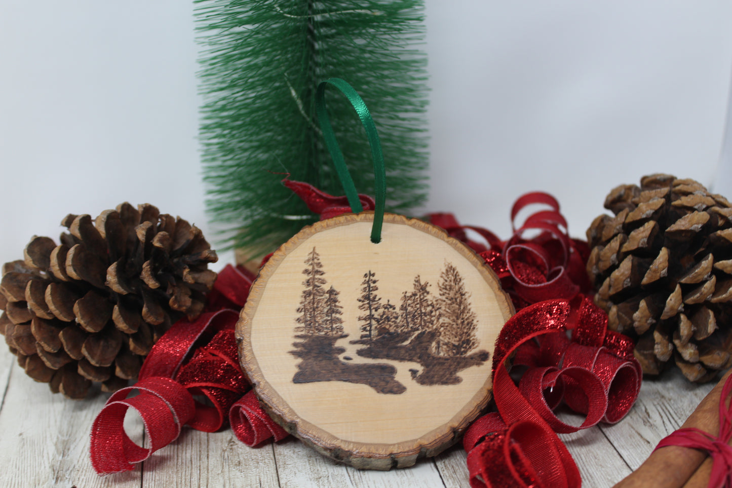 Hand Wood Burned Rustic Ornament Trees