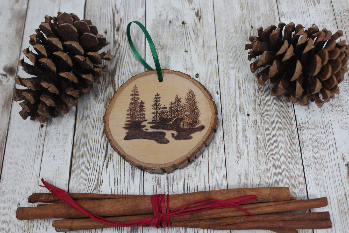 Hand Wood Burned Rustic Ornament Trees