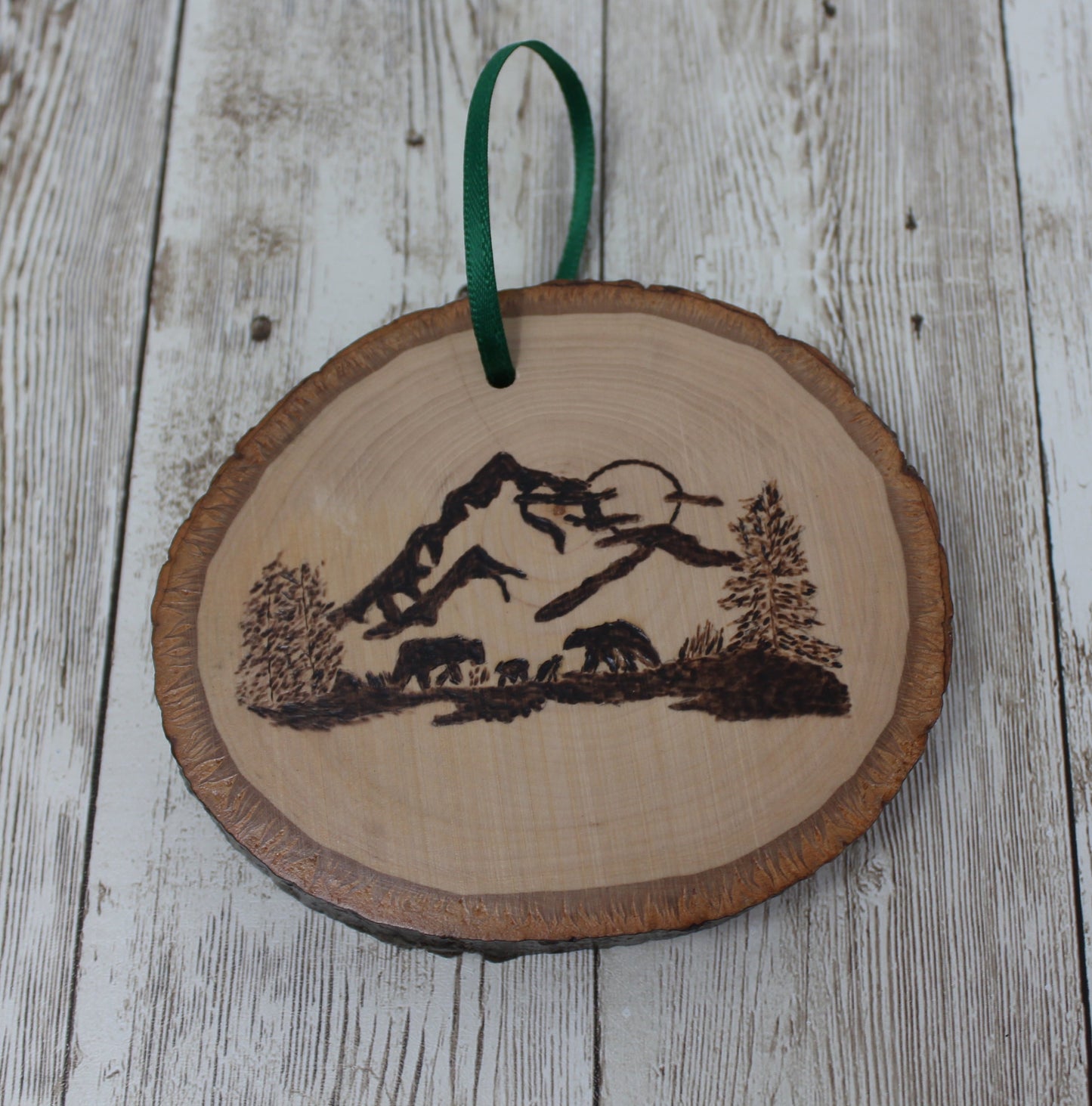 Hand Wood Burned Rustic Ornament Bear Silhouette