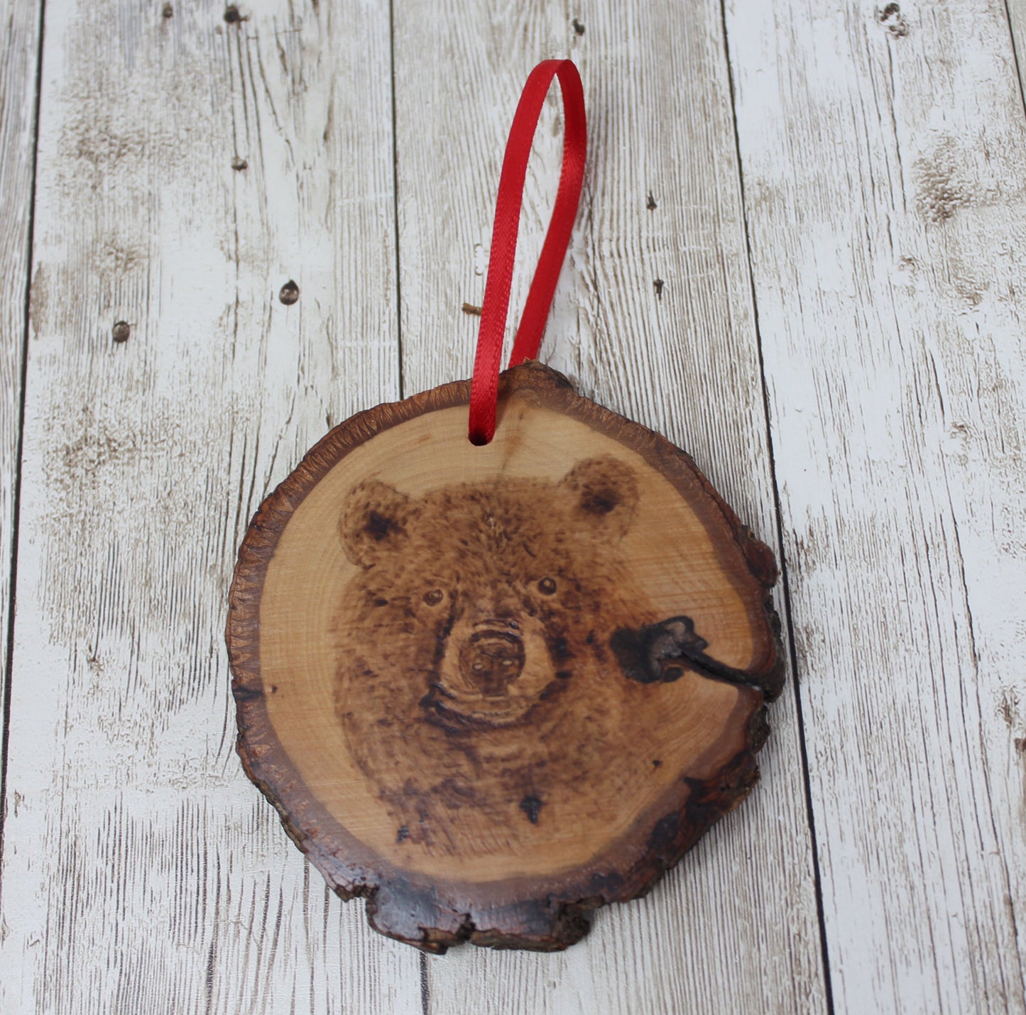 Hand Wood Burned Rustic Ornament Bear