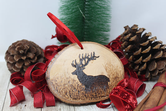 Hand Wood Burned Rustic Ornament Deer Silhouette