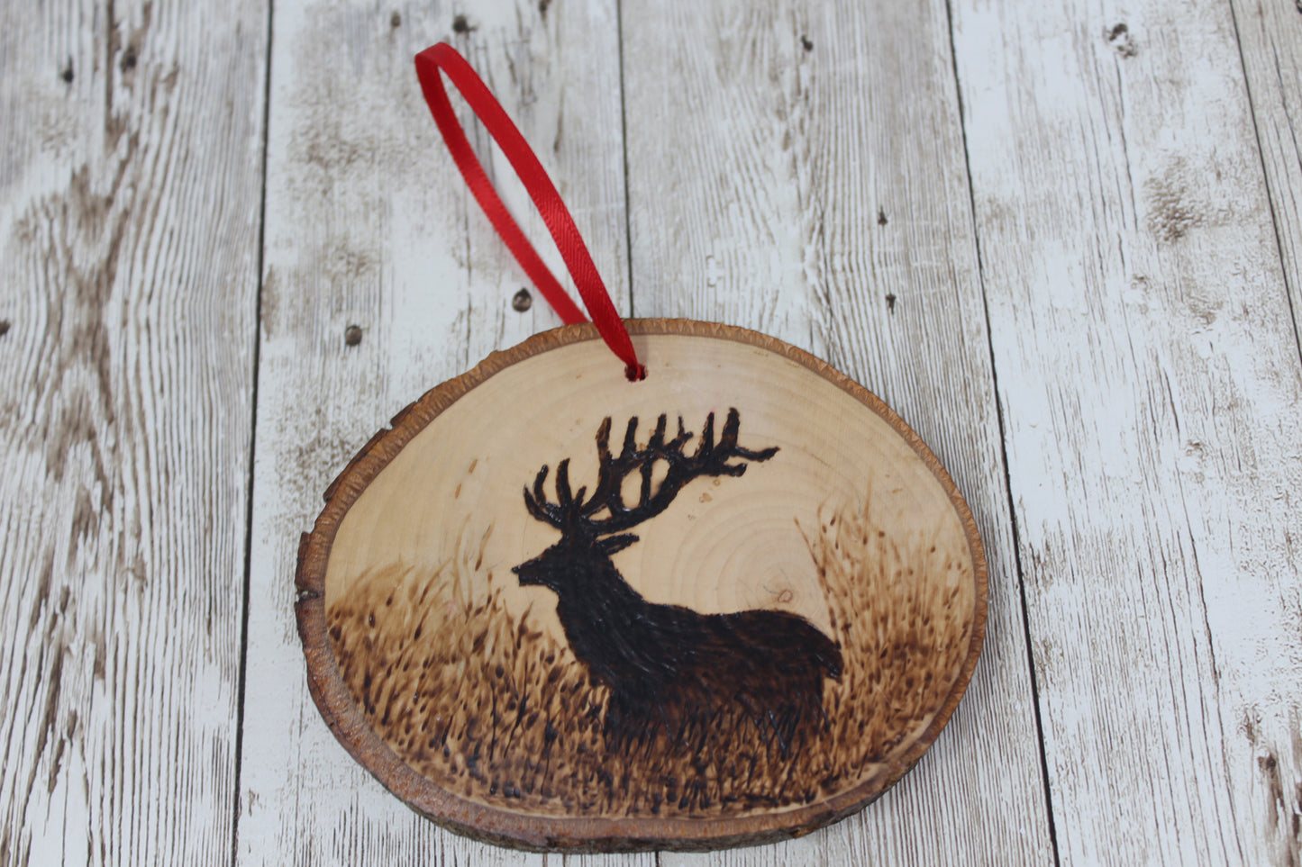 Hand Wood Burned Rustic Ornament Deer Silhouette