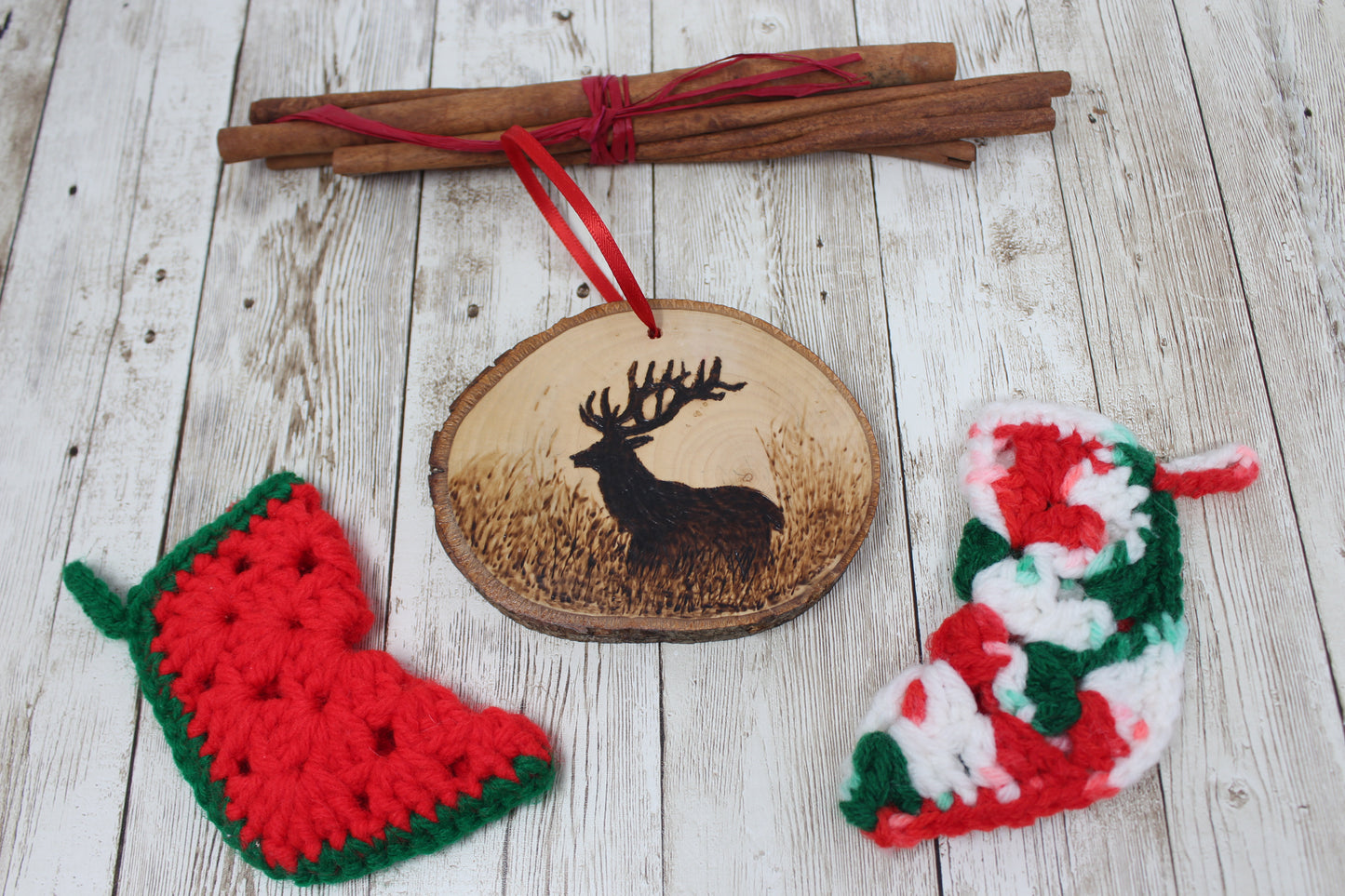 Hand Wood Burned Rustic Ornament Deer Silhouette