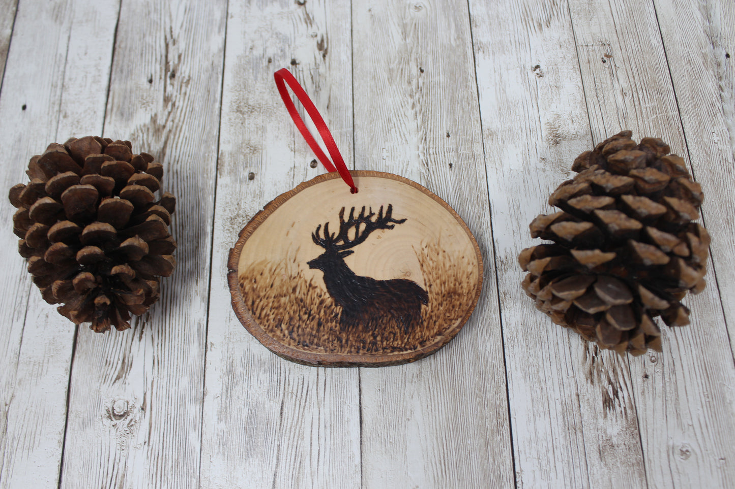 Hand Wood Burned Rustic Ornament Deer Silhouette