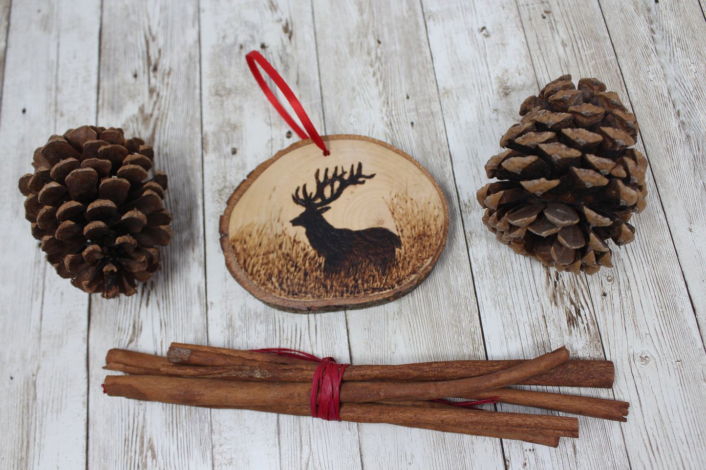 Hand Wood Burned Rustic Ornament Deer Silhouette