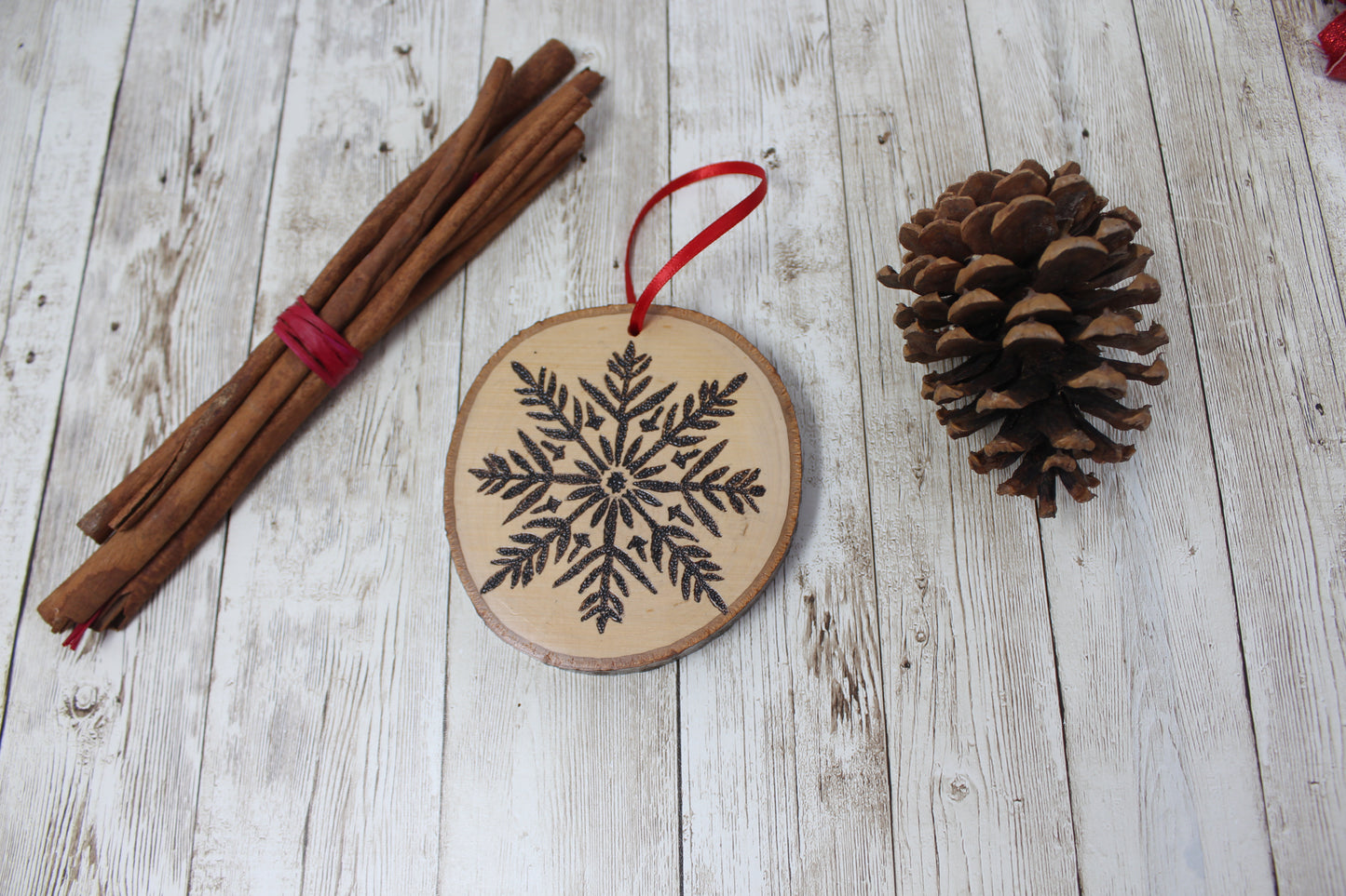 Hand Wood Burned Rustic Ornament Snowflake