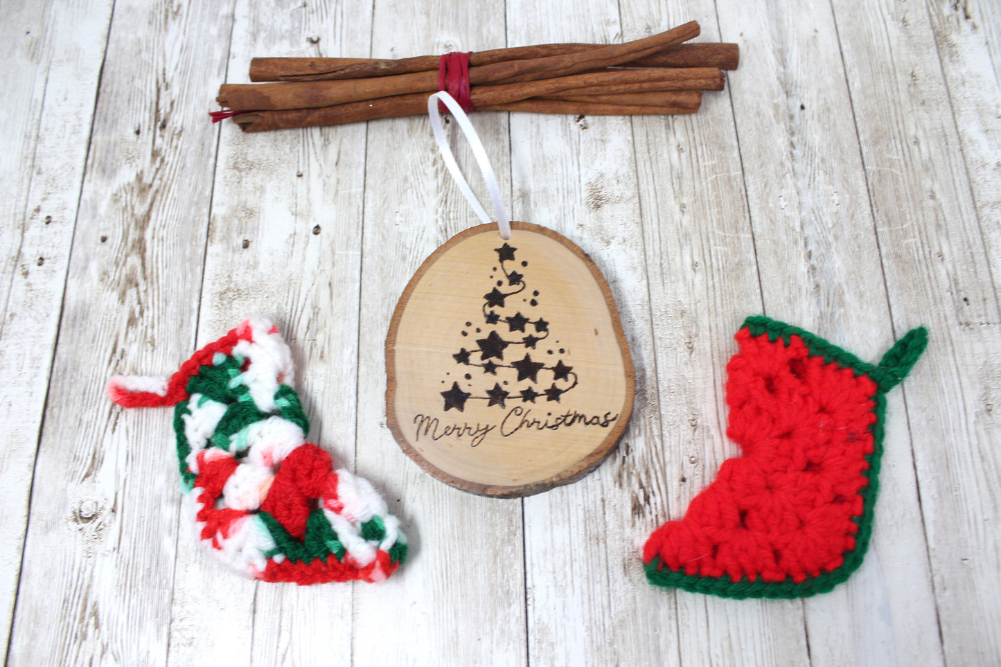 Hand Wood Burned Rustic Ornament Merry Christmas