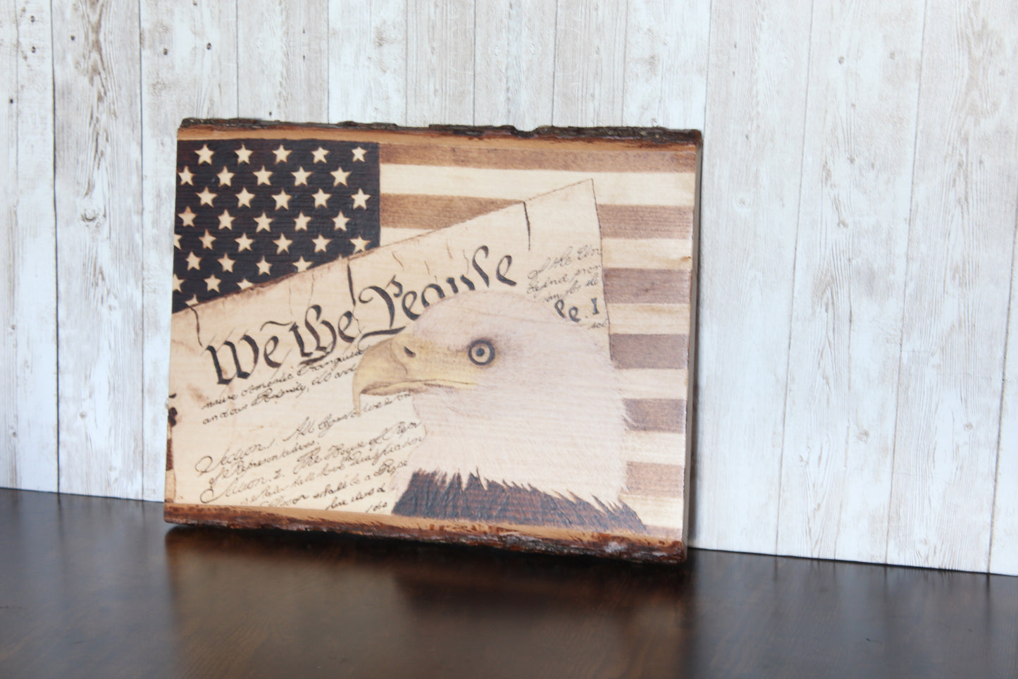 Hand-Burned Bald Eagle & American Flag Pyrography