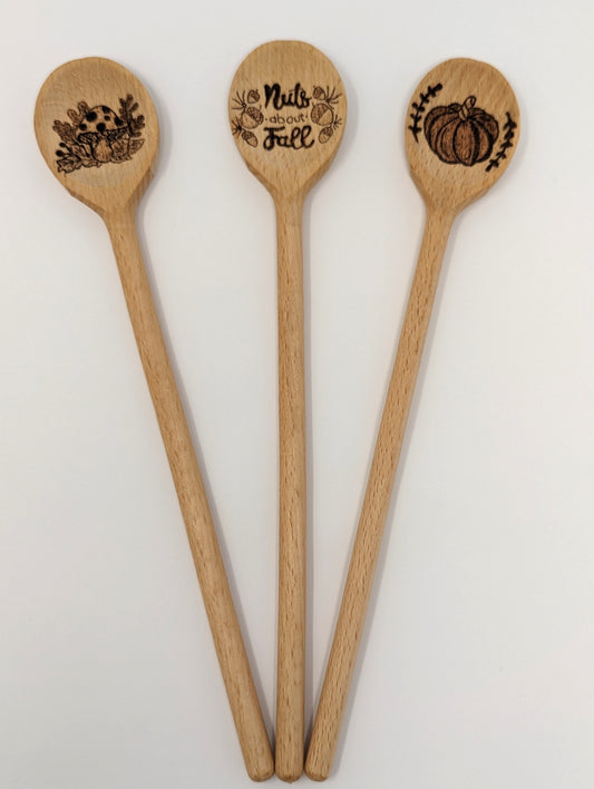 Woodburned Wooden Spoons Fall Designs Individual Spoon, Food safe wooden spoons for cooking, handmade gifts, housewarming or decor