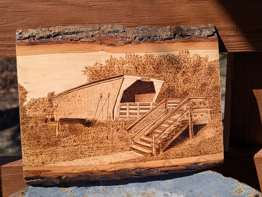 Madison County Covered Bridge, Hand Wood-Burned Wall or Desk Art
