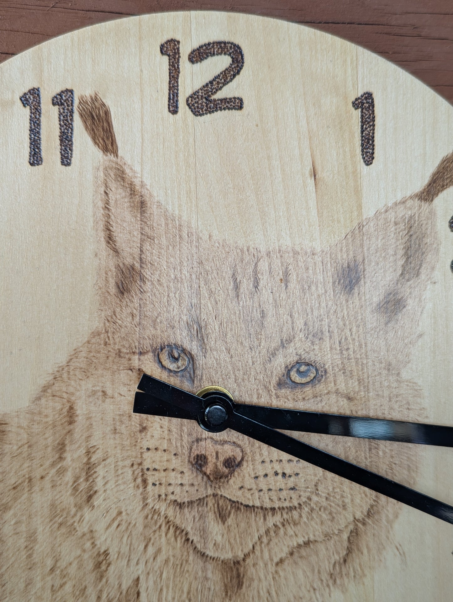 Hand Burned Pyrography Lynx Clock