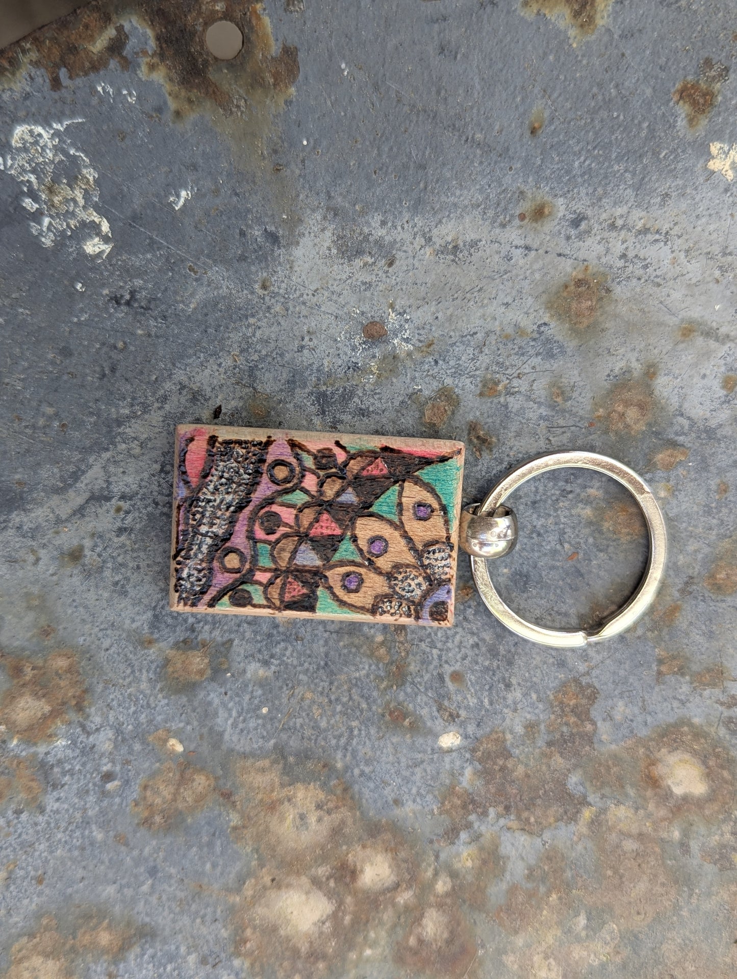 Handcrafted Mandala Pyrography Keychain – A Vibrant Touch of Art and Balance