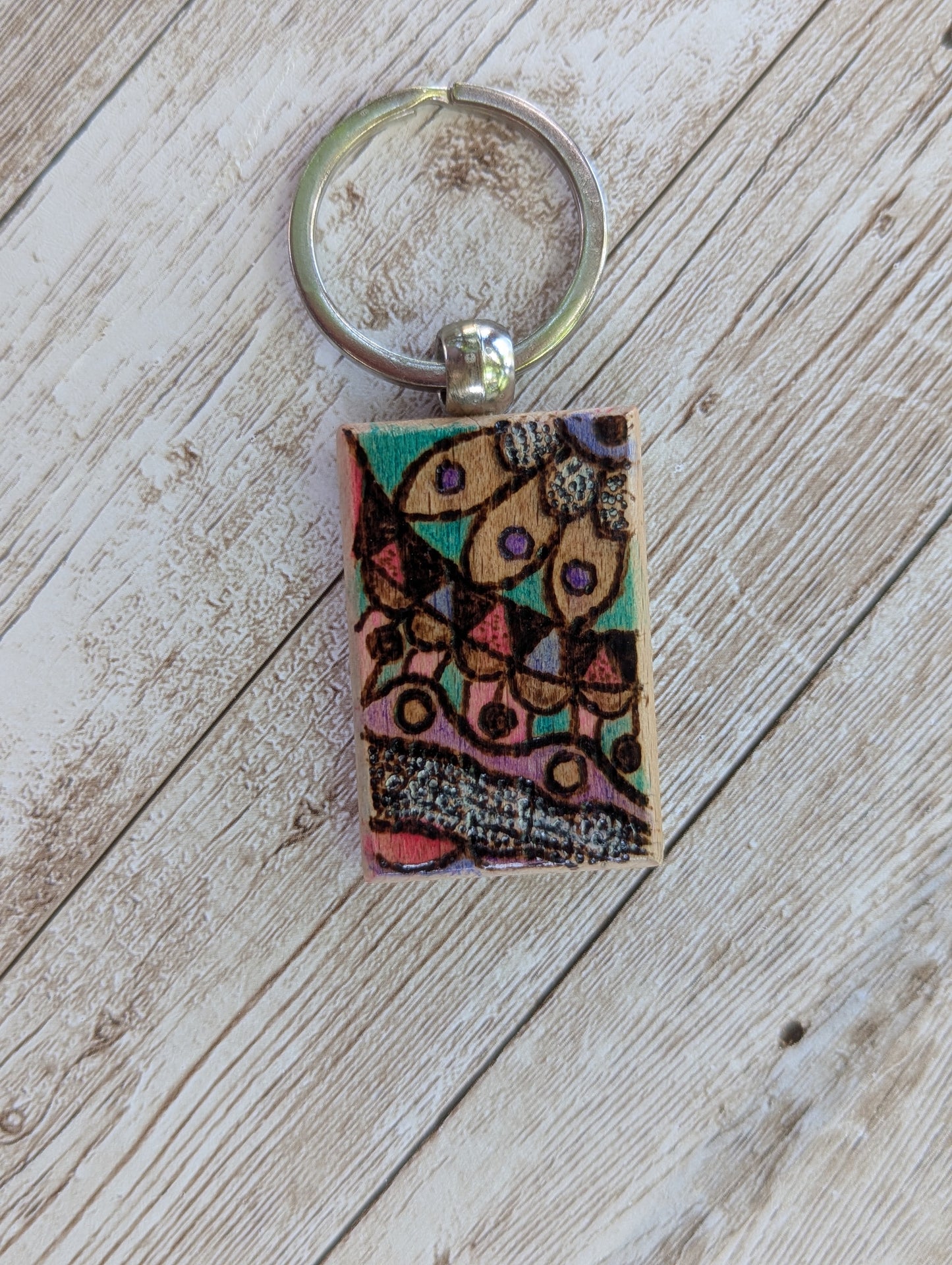 Handcrafted Mandala Pyrography Keychain – A Vibrant Touch of Art and Balance