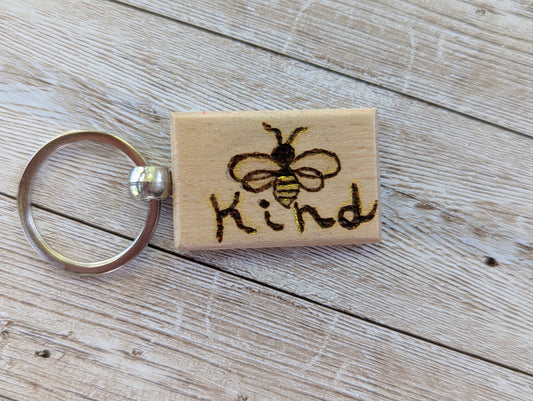 Handcrafted Pyrography Bee & "Kind" Keychain – A Sweet Reminder to Spread Kindness