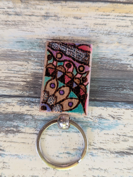 Handcrafted Mandala Pyrography Keychain – A Vibrant Touch of Art and Balance