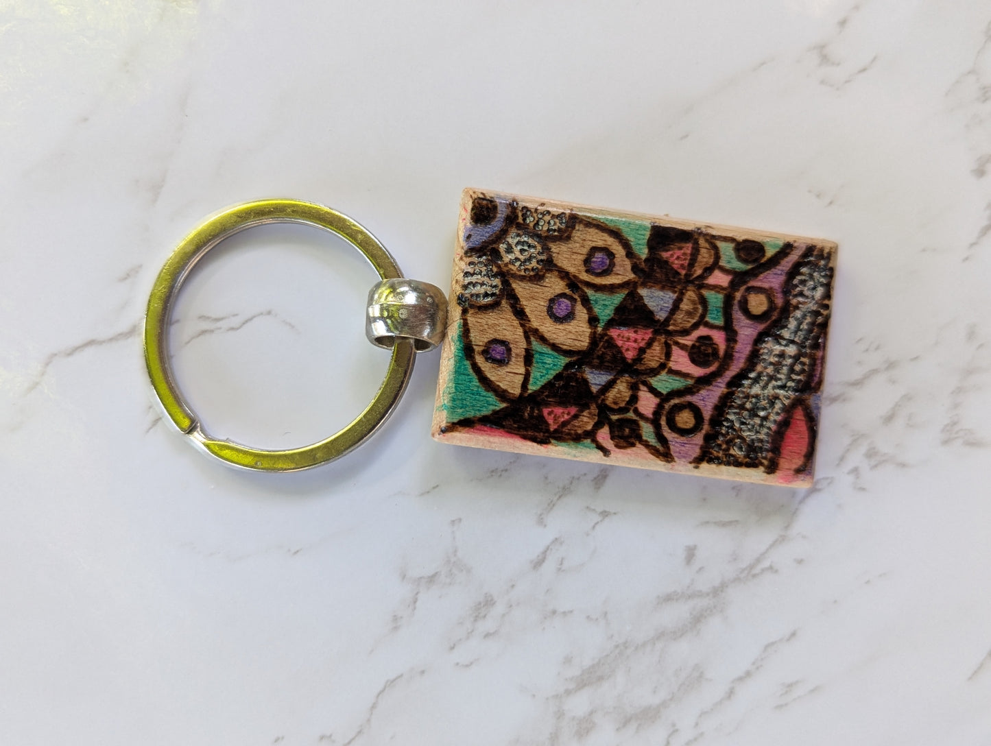 Handcrafted Mandala Pyrography Keychain – A Vibrant Touch of Art and Balance