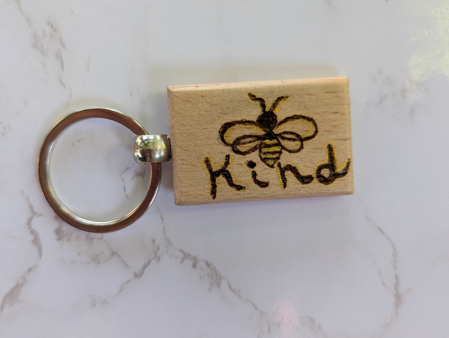 Handcrafted Pyrography Bee & "Kind" Keychain – A Sweet Reminder to Spread Kindness