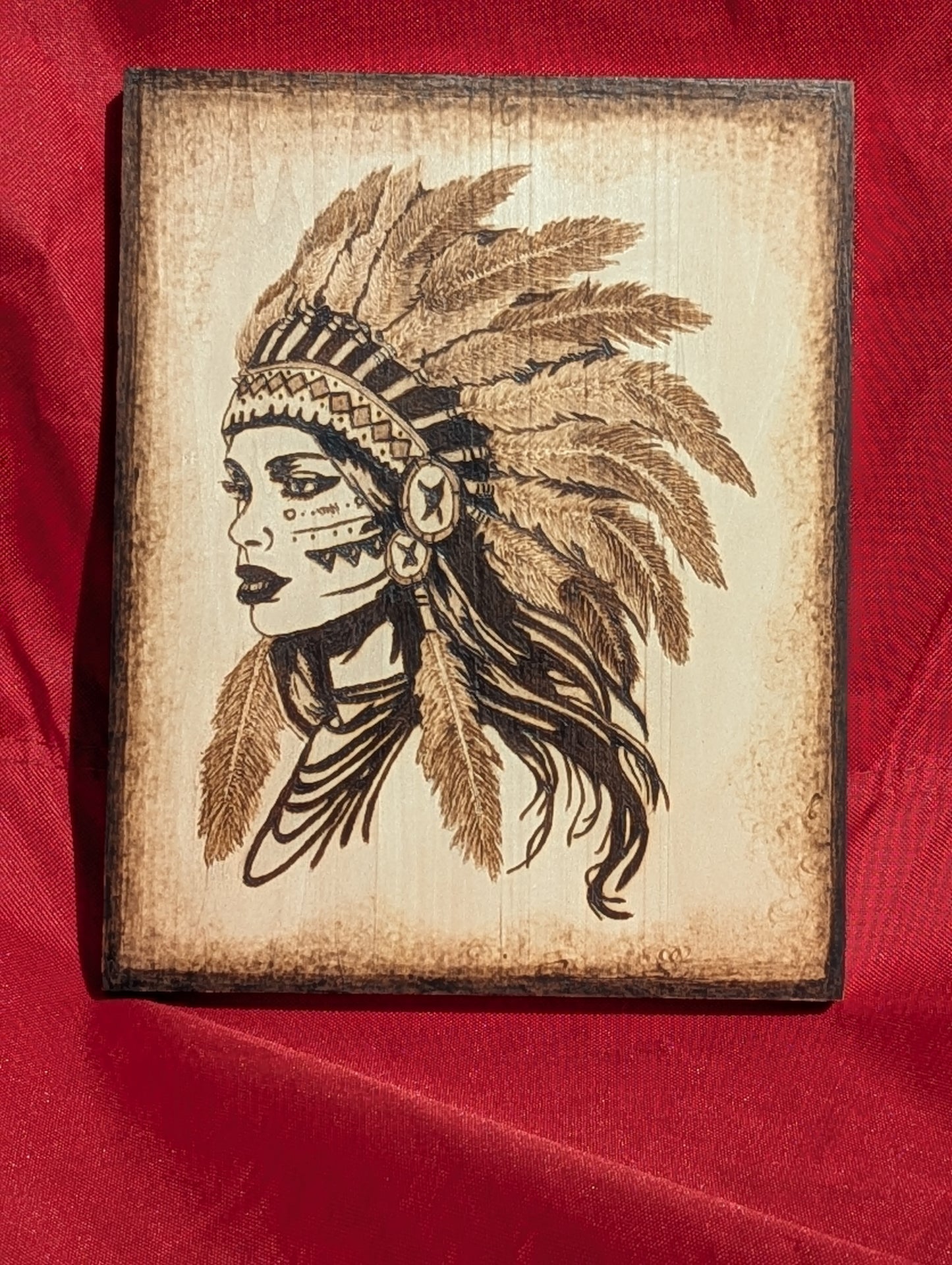 "Whispers of a Heritage" Native American Woman Hand-Burned Pyrography