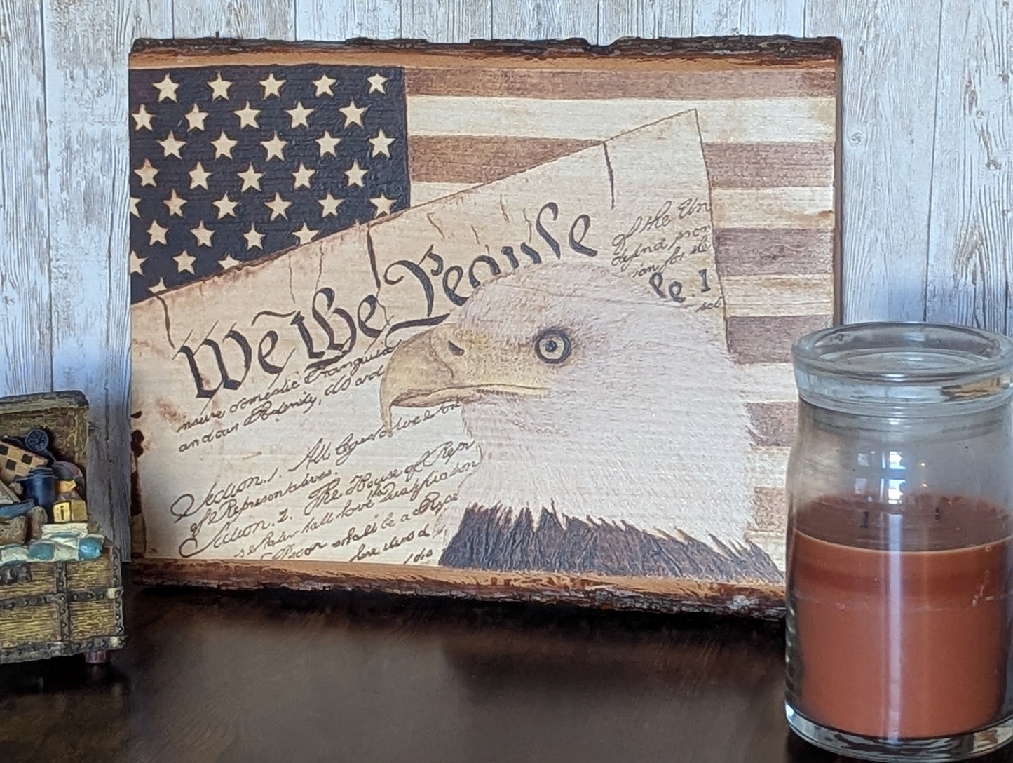 Hand-Burned Bald Eagle & American Flag Pyrography