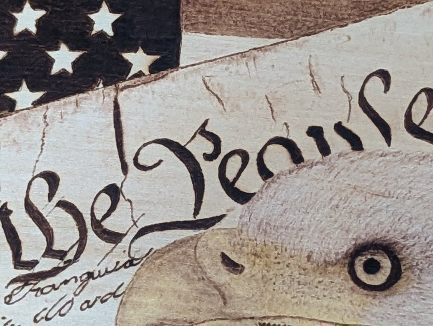 Hand-Burned Bald Eagle & American Flag Pyrography
