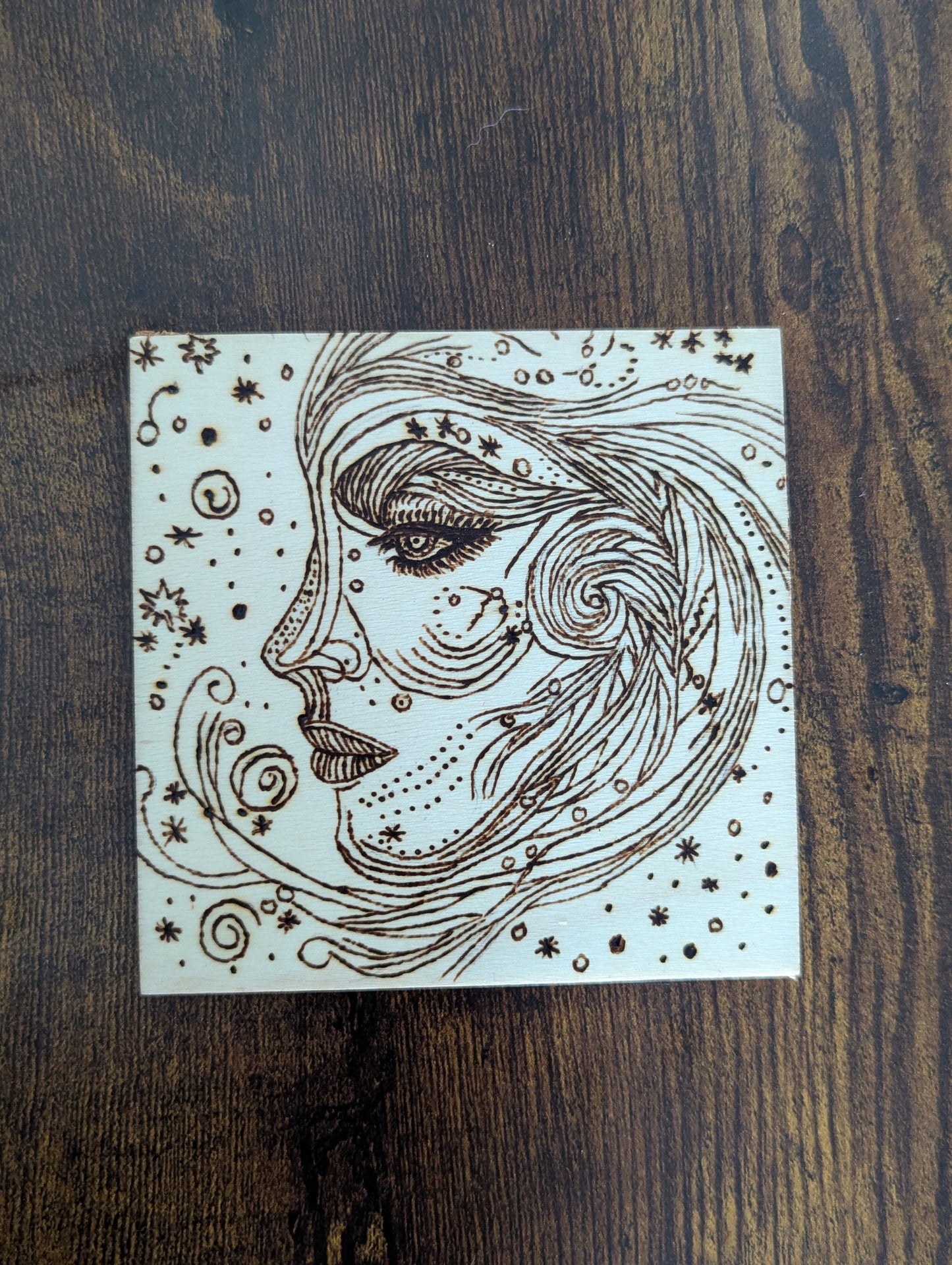 Hand-Burned Face Art Coasters – Set of 4