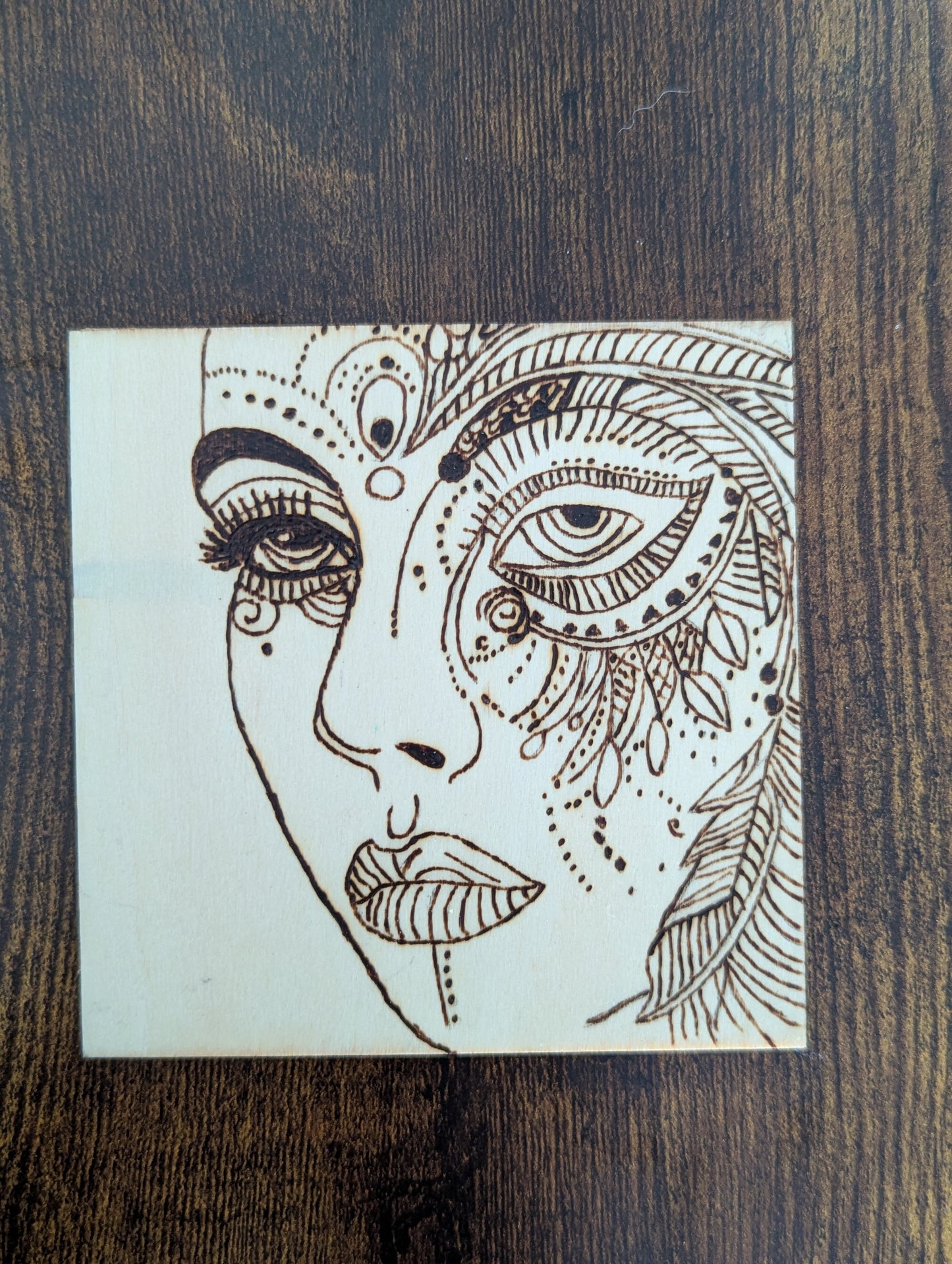 Hand-Burned Face Art Coasters – Set of 4