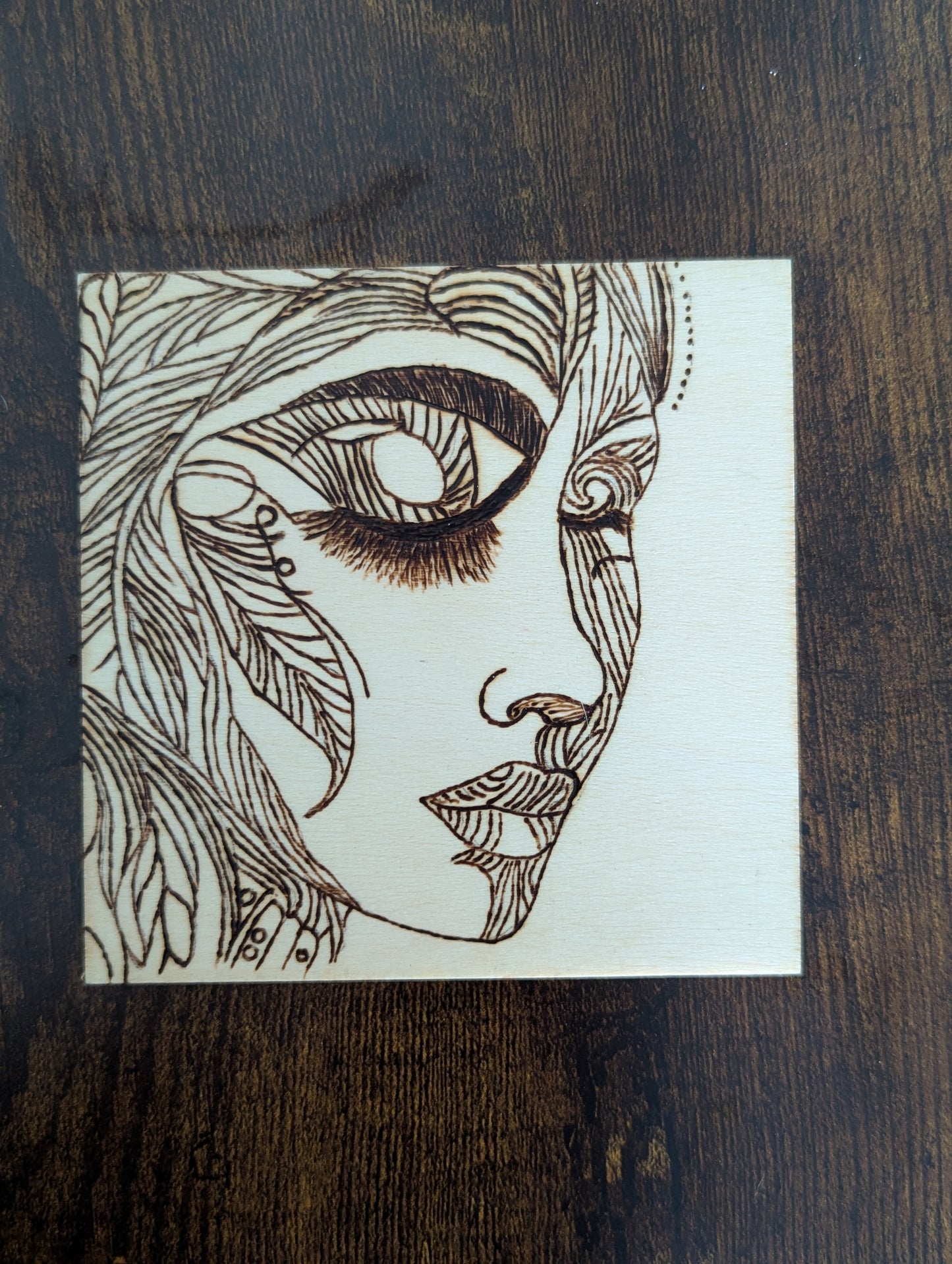 Hand-Burned Face Art Coasters – Set of 4