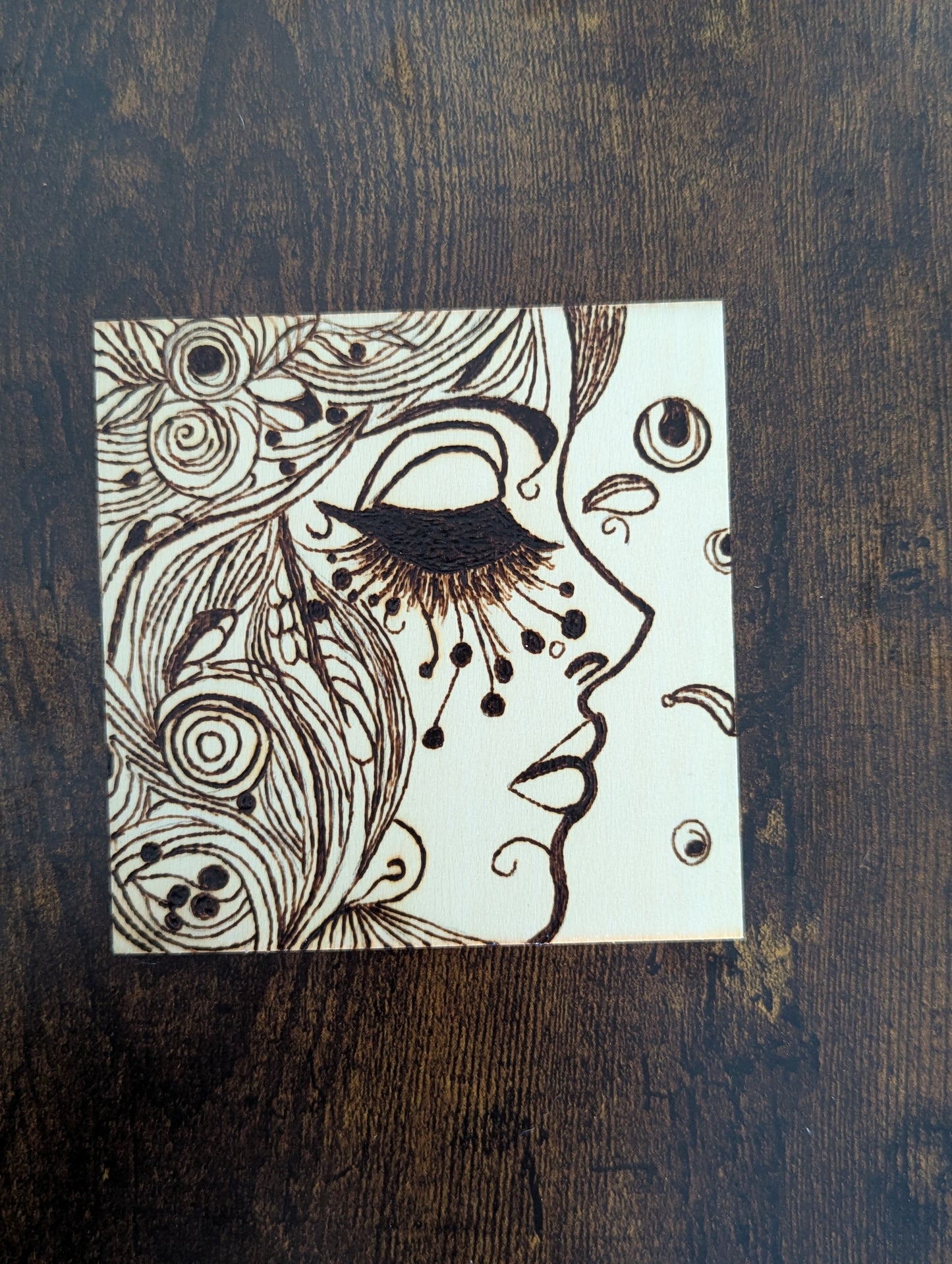 Hand-Burned Face Art Coasters – Set of 4